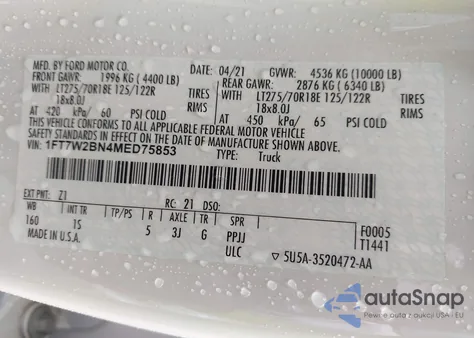 2021 Ford F-250 Xl from USA, damaged, VIN 1FT7W2BN4MED75853